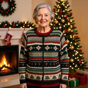 VTG Knit Christmas Holidays Sweater Women S Wool Silk Blend Country Grannycore